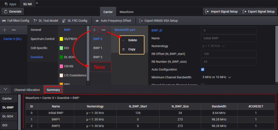 Adding, Copying, and Deleting BWP or Channels