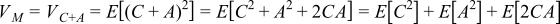 The variance of the measured values is the variance of C+A