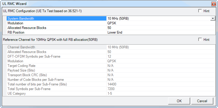 Window Rmc Model RMC Wizard Window (Basic LTE-A FDD Uplink)